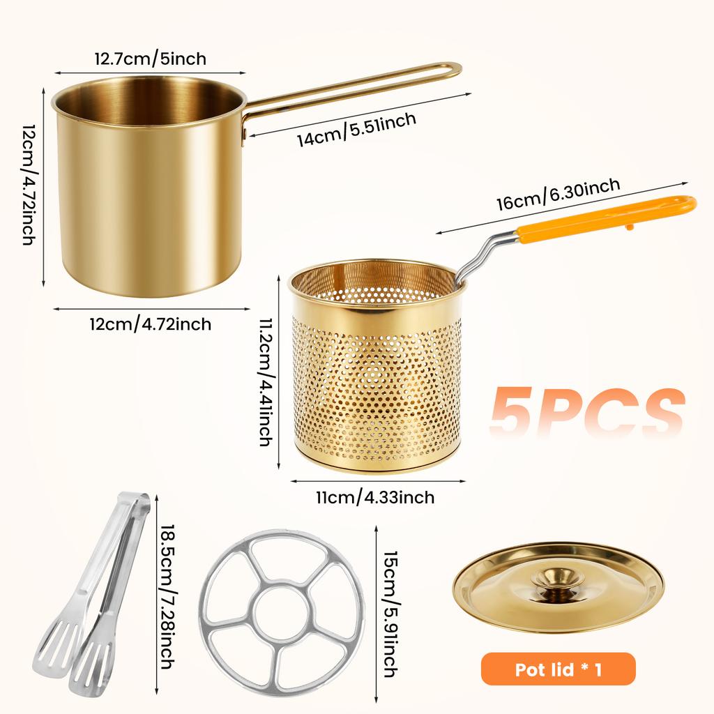 Kitchen Stainless Steel Fryer with French Fries Chicken Wings Cooking Small Oil Pot with Filter Basket Tianfu Luo Deep Fryer Pot