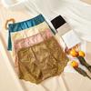 2pcs of Plus Size Women's New Summer Hollow Lace Stitching Non Mark Cotton High Waist Triangle Briefs