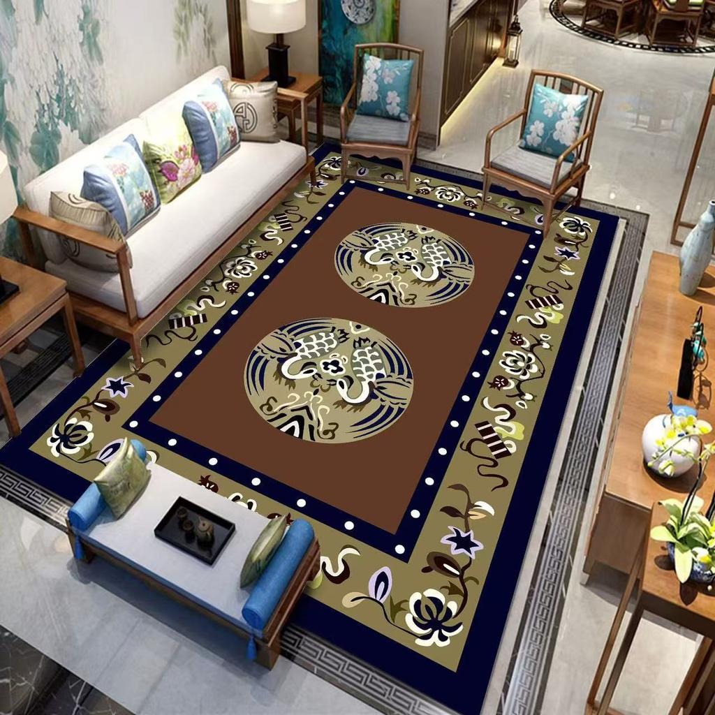 New Chinese Style Living Room Carpet Retro Anti Slip Sofa Coffee Table Carpet Resistant To Dirt and Easy To Maintain