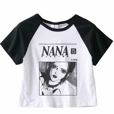 T-shirt corta estiva anime giapponese T-shirt Harajuku casual Top da donna T-shirt con grafica a cuore T-shirt Anime maniche corte nere