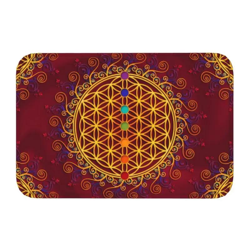 Metatron Cube with Merkaba and Flower of Life Front Door Mat Non-Slip Waterproof Interior Kitchen Bedroom Rug