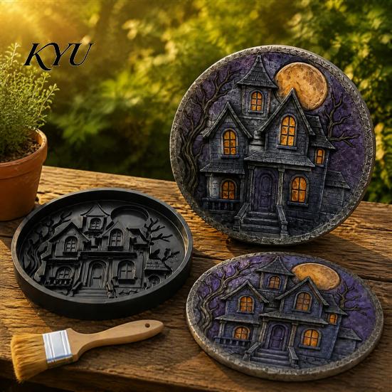 Decorative Yard Stepping Stones Halloween Stone Mold, Reusable Plastic Molds, DIY Cement Garden Landscaping Supplies Path Maker Mold for Patio Lawn &