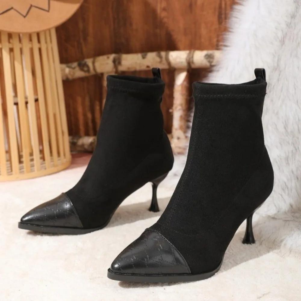 Fashion 2024 Winter Women Boots Genuine Leather Ankle Boots Pointed Toe Stiletto Boots High Heels Leather Shoes Ladies Shoes Thin Heels