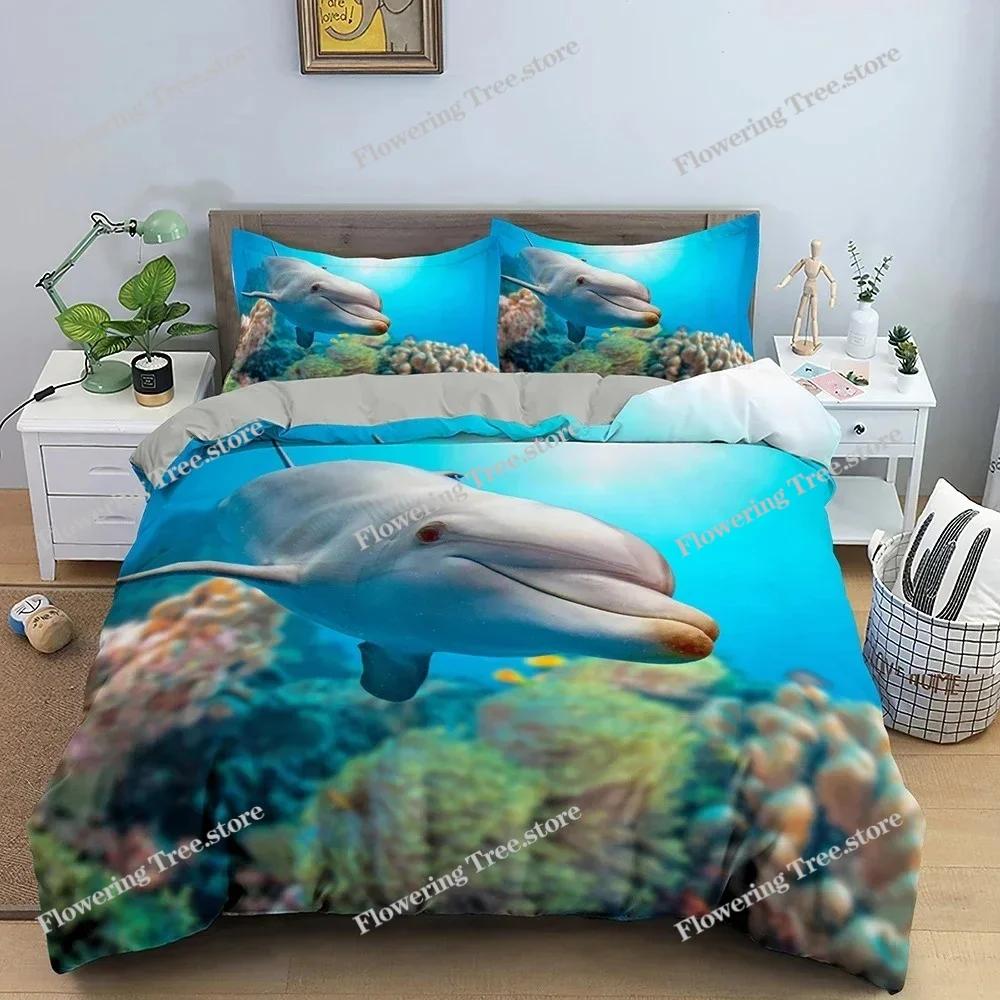 Juego de Cama Delfín Patrón Animal Funda Nórdica Fundas de Edredón Individual King Size Funda de Edredón con Funda de Almohada Textil para el Hogar