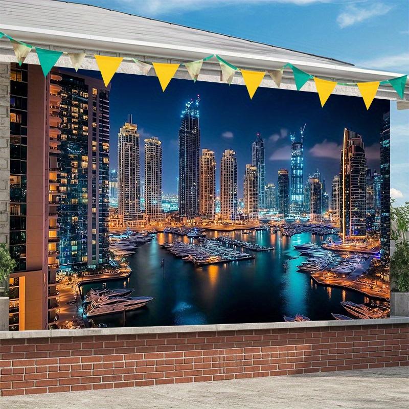 2D plane, 1 polyester banner of dock night scene for party, suitable for home and room decoration, as well as event background.