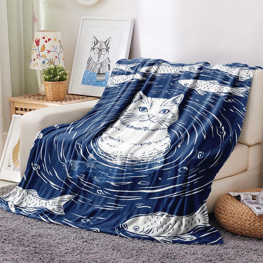 Artistic Cats Print Flannel Blanket, High quality Comfortable for All Seasons, Home Decor, Warmth and Comfort