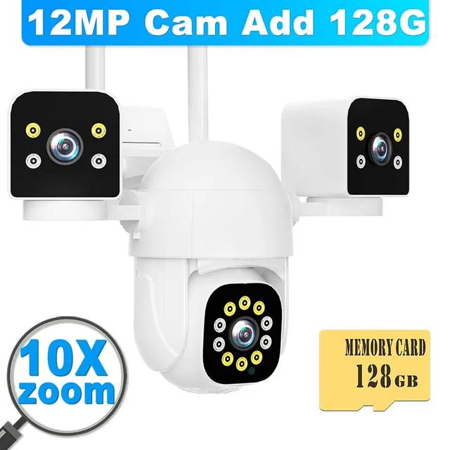 6K 12MP WiFi Venkovní 10x Zoom Tříobjektivová PTZ Video Dohled Ochrana Zabezpečení 4K IP Kamera Chytrá Bezdrátová CCTV Kamera