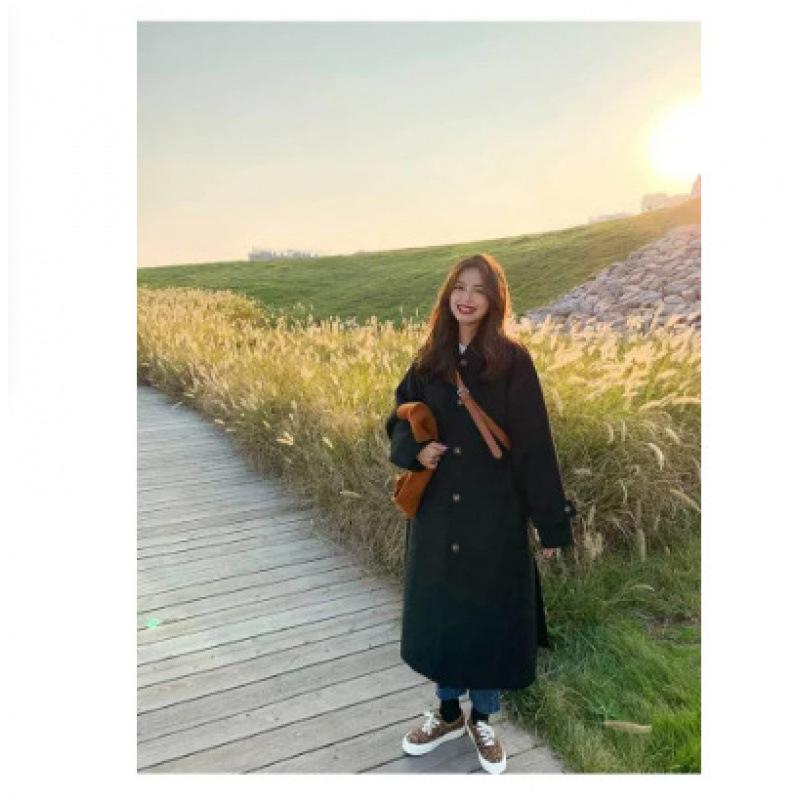 

Куртка женская средней длины осенне-зимняя одежда новая популярная корейская версия свободное утолщенное шерстяное пальто XXL чёрный