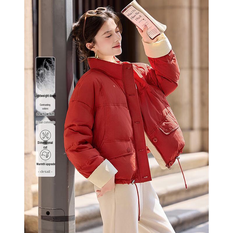 

Petite Women s Colorblock Duck Down Jacket with Stand Collar S