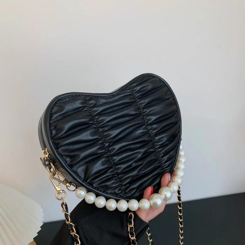 Sewing Thread Love Shape Pleats Zipper Fashion Women's Shoulder Bags  Versatile Style New PU Hot Sale Crossbody Bags