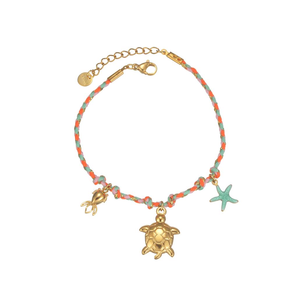 Atoztide Shell Starfish Conch Cherry Charm Bracelet for Women Girls Stainless Steel Gold Color Bead Chain Bracelet Jewelry Gift