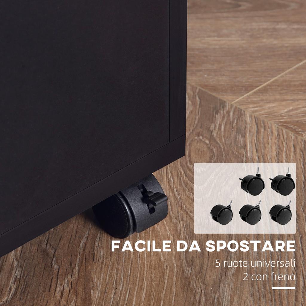 Multifunctional Office Cabinet with 360 degrees Wheels, for Printers and Files, in Black Wood 100x40x71cm