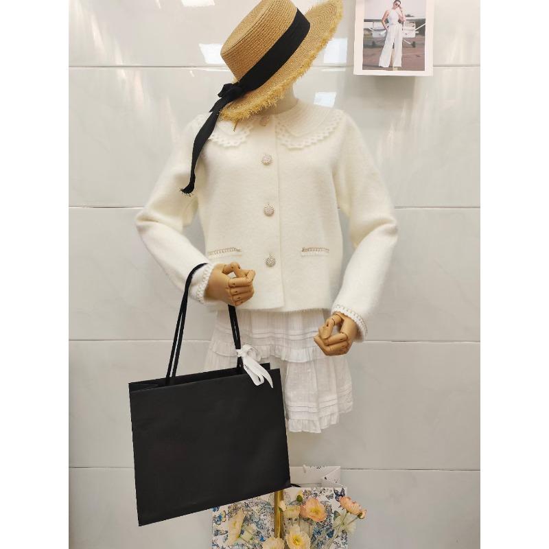 

Свитер-куртка из искусственного норкового флиса, новый осенне-зимний вязаный кардиган с кружевным кукольным воротником в стиле пэчворк для женщин one size fits all