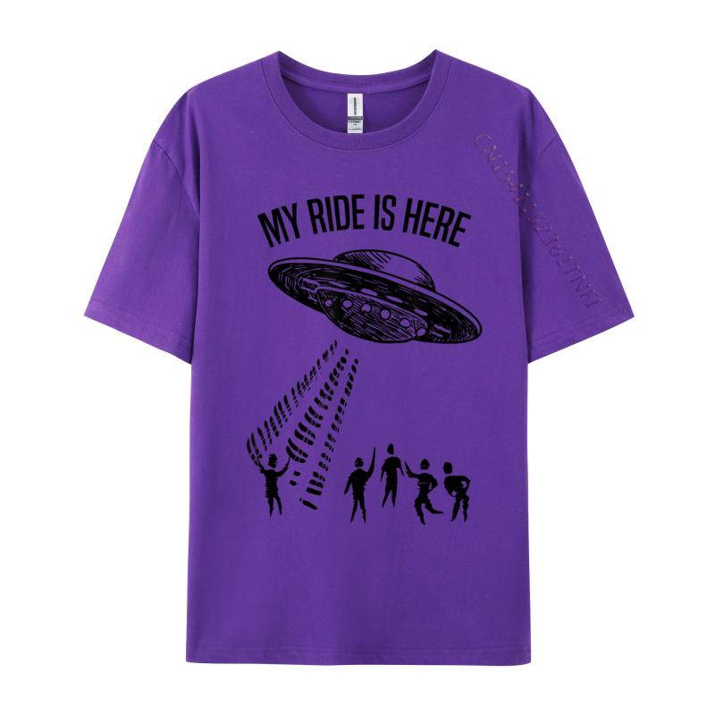 My Ride Alien Flying Saucer UFO Abduction Design Cotton Fabric Luxury Designer T-Shirts For Men Hip Hop T-Shirt Print