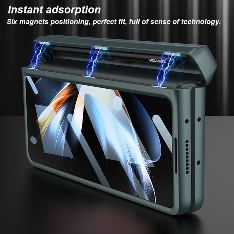 Fold Pen Holder Hinge Case for Samsung Galaxy Z Fold 4 5G Bracket Stand Case Hard PC Cover Glass Film