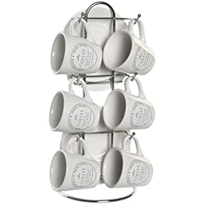 Set De Tasses Avec Assiettes - DKD Home Decor - 2 Pièces - Métal Et Grès - Couleur Blanc - 12x12 Cm