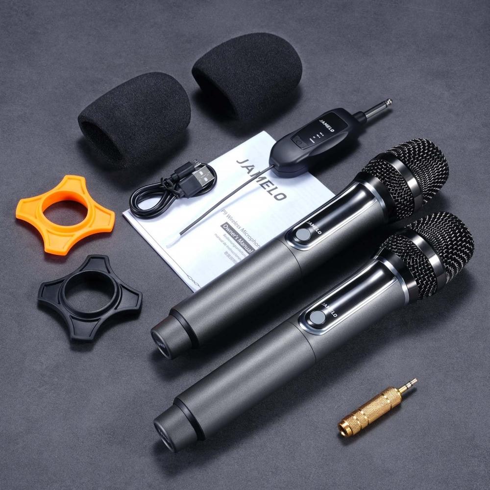 JAMELO Wireless Microphone Karaoke Microphone Dynamic Microphone Equipped with Bluetooth Function Set of 2 10 Channel Wireless Microphone Set Receiver
