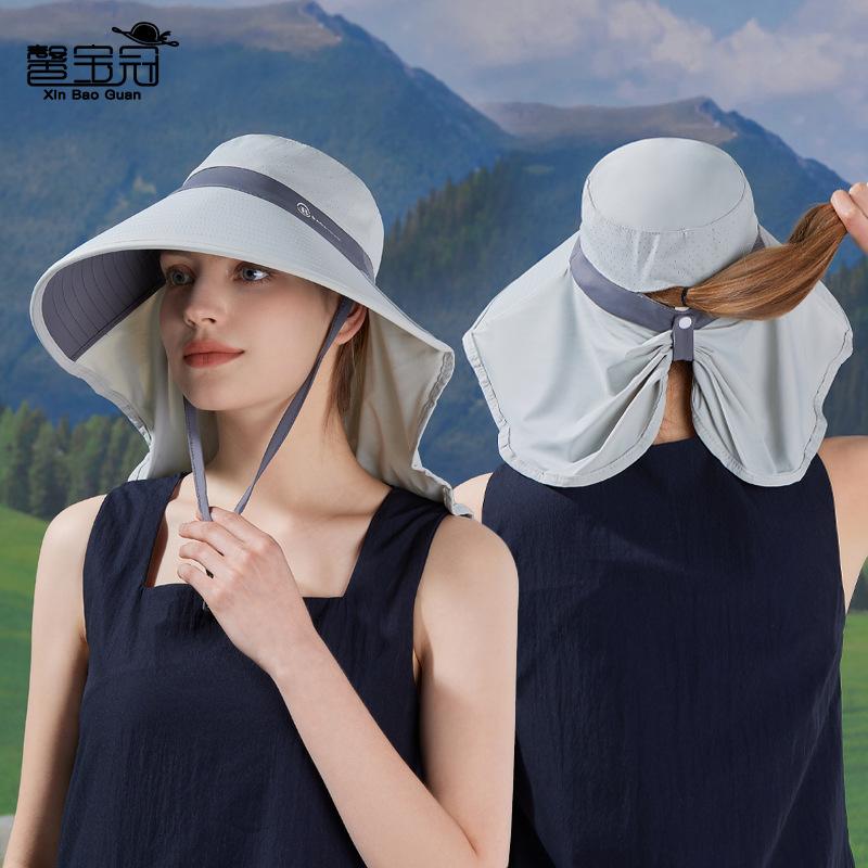 Summer large brim sun protection cap outdoor mountain riding UV protection sun hat breathable shawl neck bucket hat
