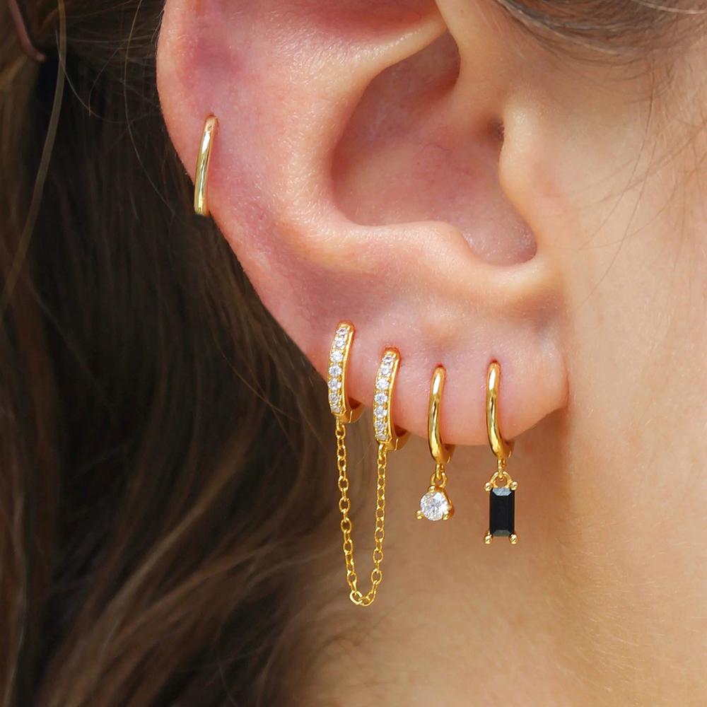 4pcs Fashion Colorful Zirconia Chain Square Earrings Set for Women Two Hole Round Circle Gold Color Hoop Earring Wedding Jewelry