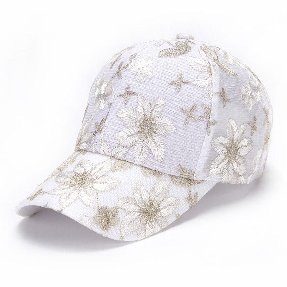Adjustable Floral Lace Baseball Cap Hollow Outdoor Sun Hat Elegant Mesh Baseball Hat  For Women