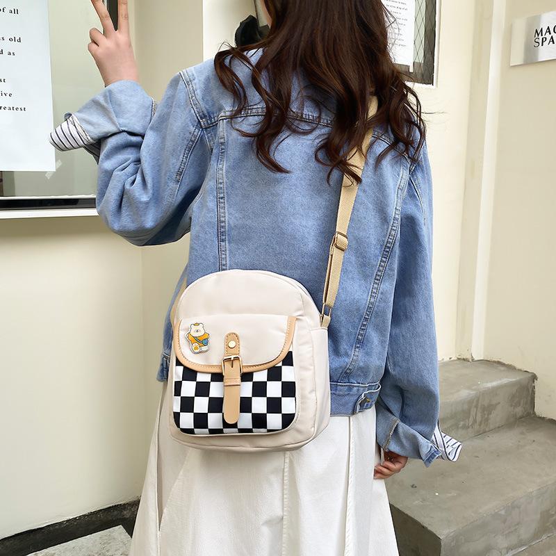 Women's Bag Plaid Nylon Cloth Small Square Bag New Women's Bag Trend Sweet Contrasting Color Shoulder Messenger Bag