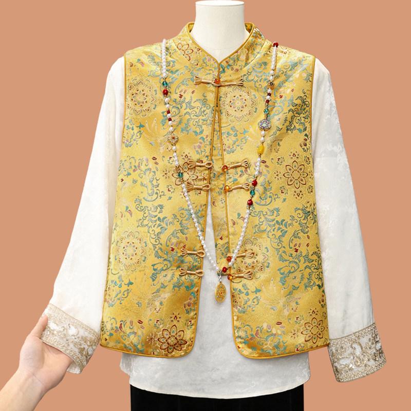 Mom s 2026 New Style Spring Vest Cardigan: Chinese National Style Jacket for Middle-Aged and Elderly Women 4XL (approx. 67.5-75 kg)