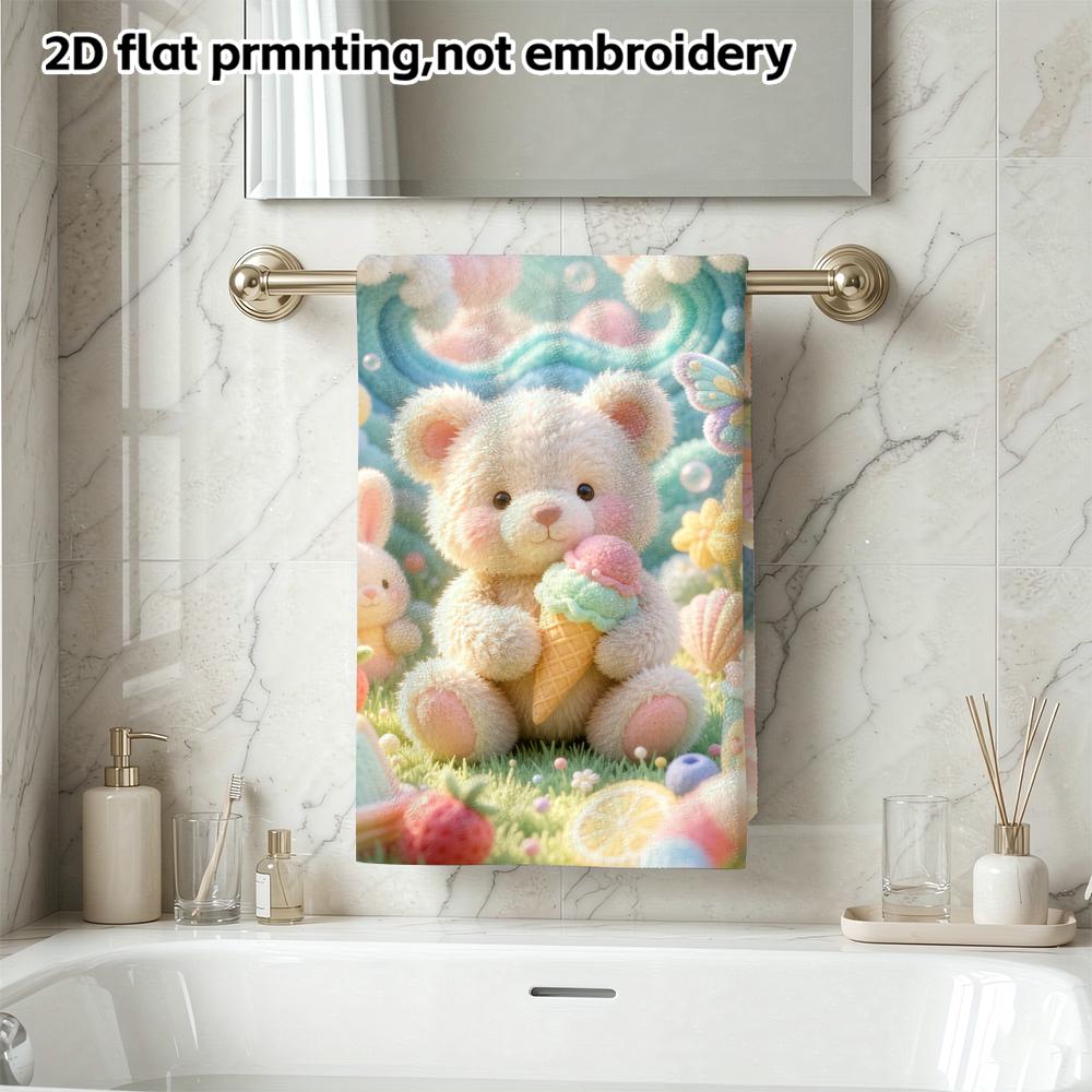 Rainbow Bear Ice Cream Print Towel, Super Absorbent Soft Hand Towel, Fantasy Cloud Garden Kids Bath Towel