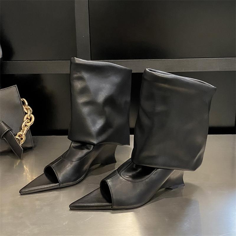 Fashion Pointed Peep Toe Women Boots Sandals Designer Knee-High Booties Wedges Heels Ladies Shoes Zapatos De Mujer