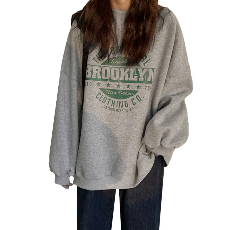 2025 Autumn Women's Harajuku-Style Loose Sweatshirt - Thin, Hoodless, Versatile Top for Students