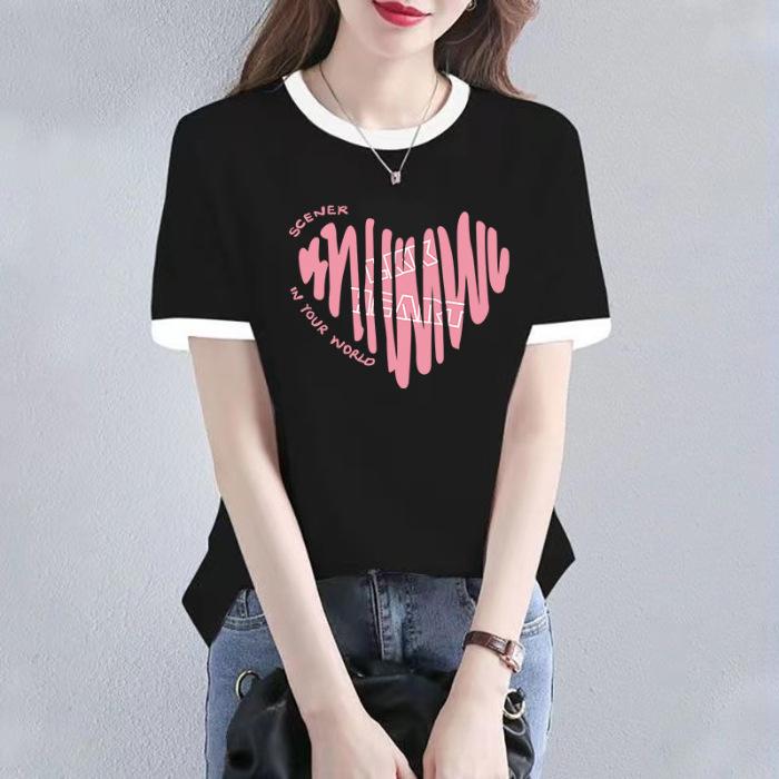 

Pure cotton short-sleeved T-shirt women s summer new, black and white contrasting color fashion t-shirt loose and versatile ins top 2XL чорний