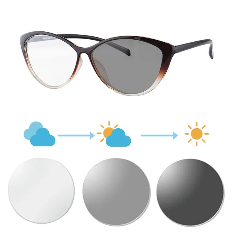 SHINU Cat Eye Frame Women Glasses Photochromic Lenses Myopia Diopter Pink Blue Purple Grey Brown No Astigmatism