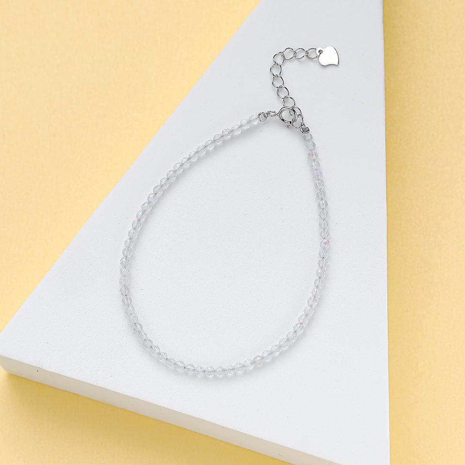 Natural Stone Beads Bracelet on Hand Chain Luxury Jewelry 2MM with 925 Silver Bangle for Women Gift