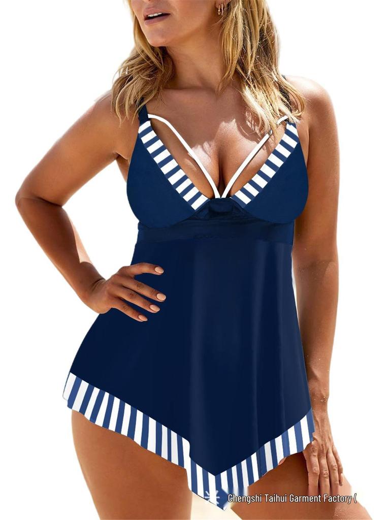 2025 Plus Size Split Digital Print Boyleg Swimsuit for Women