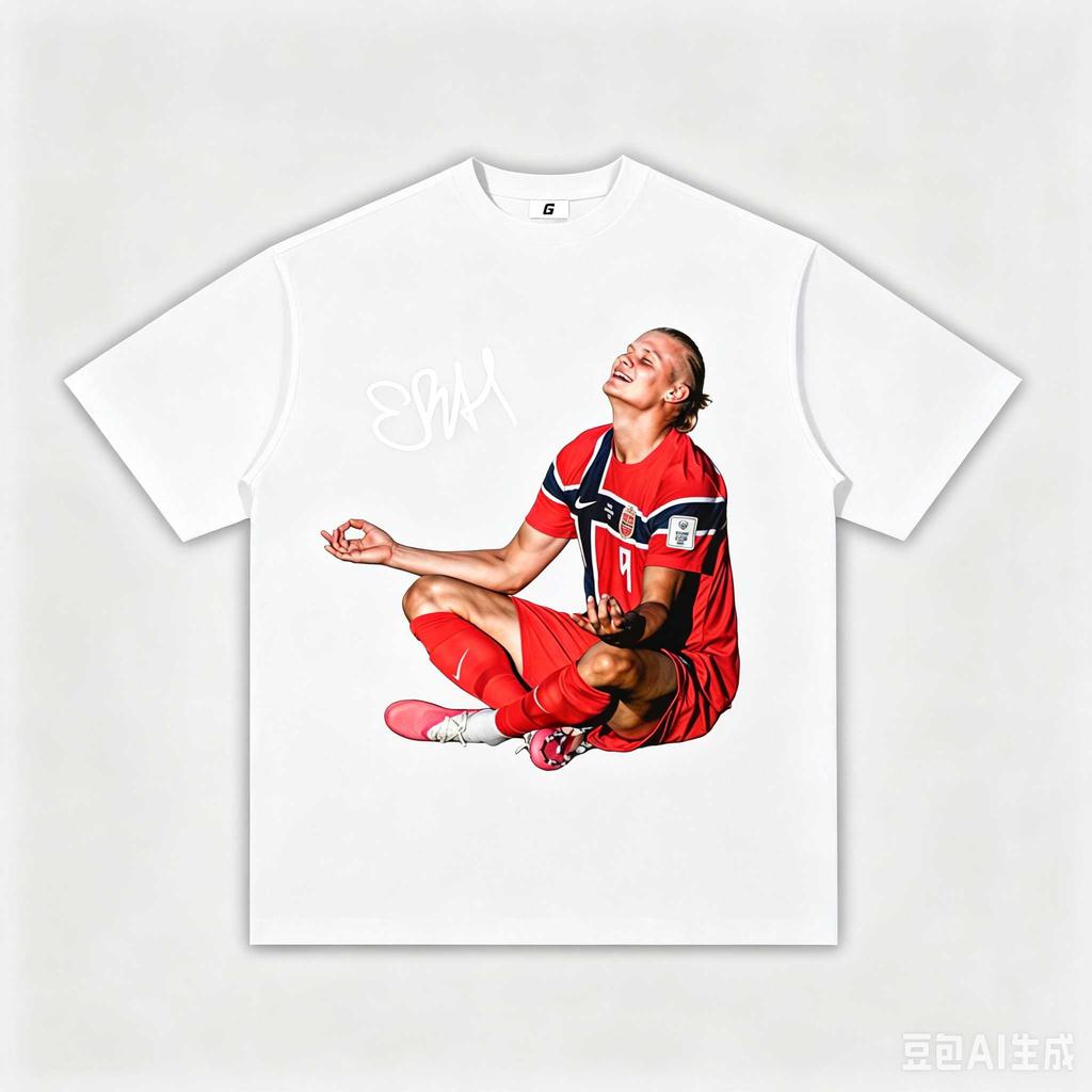2026 Nowa Koszulka z Nadrukiem Podpisu Erlinga Haalanda Medytacja Mężczyźni Kobiety Reprezentacja Norwegii Gwiazda Piłki Nożnej T-shirt Codzienny z Okrągłym Dekoltem i Krótkim Rękawem Prezent dla Fanów Top