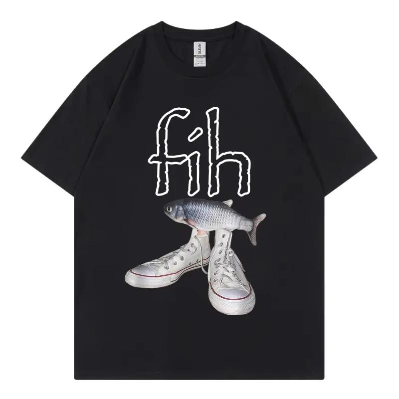 Funny New Style Fih Shoes Graphic T Shirts Misspelled Fish Meme T-shirts Men Women Fashion Short Sleeve T-shirt S