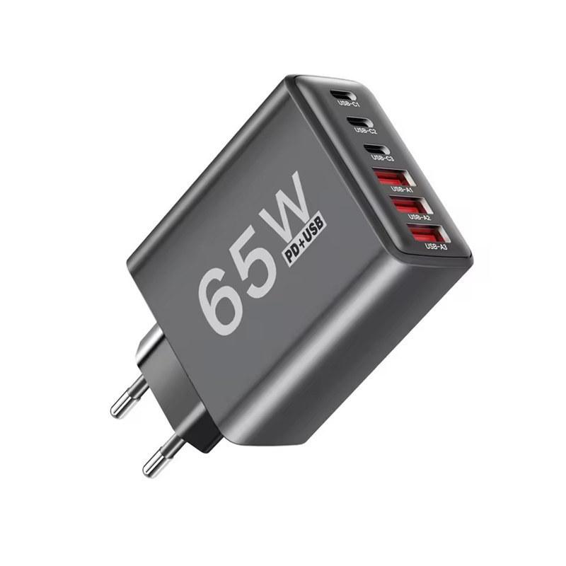 

USB-зарядное устройство 65 Вт, 6 портов, быстрая зарядка, настенное зарядное устройство для iPhone, Samsung, Xiaomi, Huawei, USB-адаптер для зарядного устройства телефона EU Plug чёрный