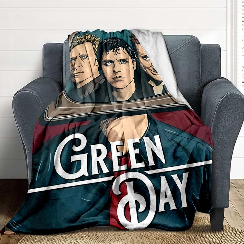 1pc Green Day Music Band Outdoor Blanket Lightweight Flannel, Soft & Warm, All Season Use for Sofa, Outdoor, Camping, Living Room, Office, Chair