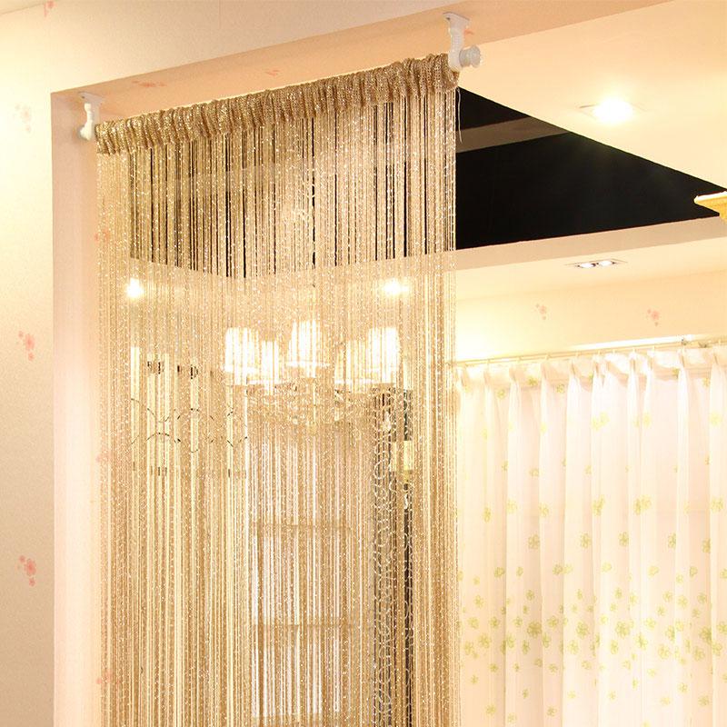 100x200cm Romantic Decoration Curtains Shiny Silvery Line String Tassel Sheer Curtain for Home Living Room Bedroom,1PC