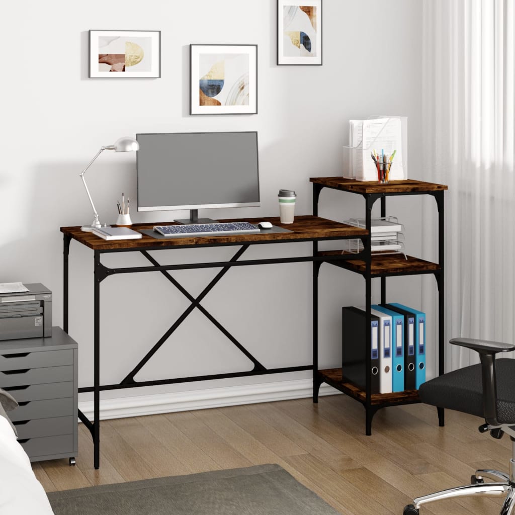 Desk with Shelf Smoked Oak Finish 135 x 50 x 90 cm Engineered Wood