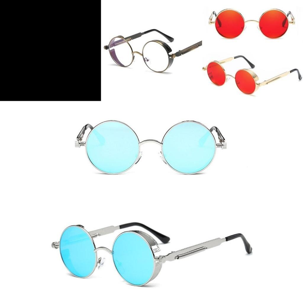 Vintage Steampunk Round Sunglasses With Reflective Mirrored Lenses And Metal Frame