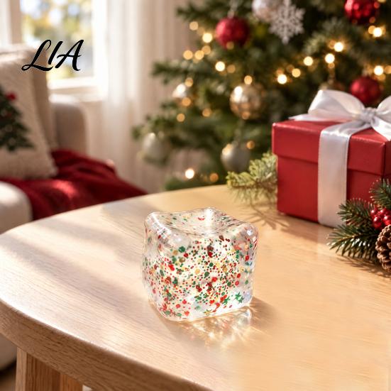Transparent Cubes with Sequins Christmas Stress Cube Fidget Toy, Squeeze Toy Glitter, Sensory Toys Glitter Ball for Anxiety Relief & Hand Exercise