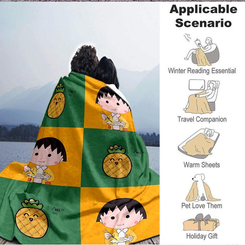 1pc Chibi Maruko Chan Cozy Print Blanket Lightweight Warm Flannel Throw Blanket For Sofa, Bed, Living Room