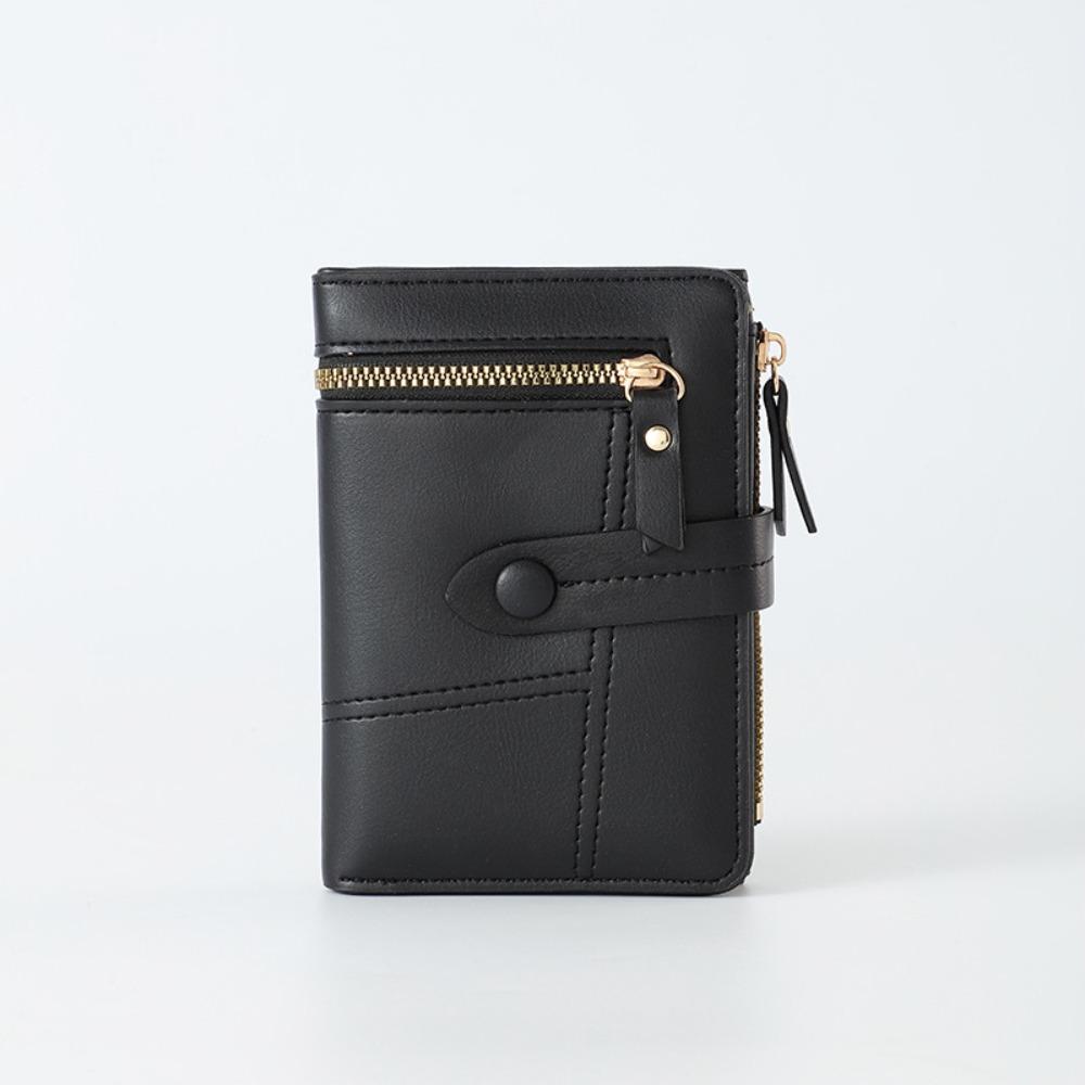 

Zipper Short Folding Purse Korean Style Women s Small Wallet PU Leather Wallet Credit Card Holder чёрный