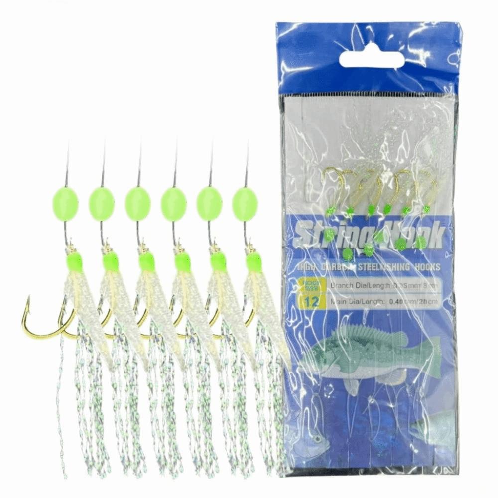 

5 Sets with 6 Hooks Fishing Rigs with Luminous Beads Fishing Lure Rigs Saltwater Fishing 12#