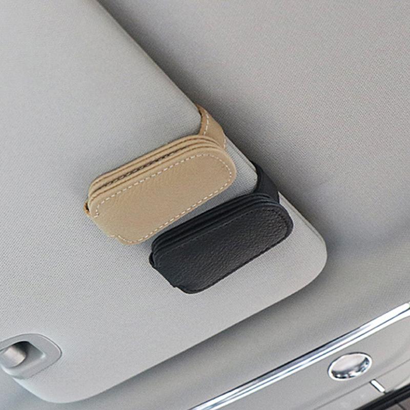Car Sunglasses Holder Sun Visor Sunglasses Clip Cowhide Glasses Case Mount Auto Styling Ticket Card Clip Interior Accessories