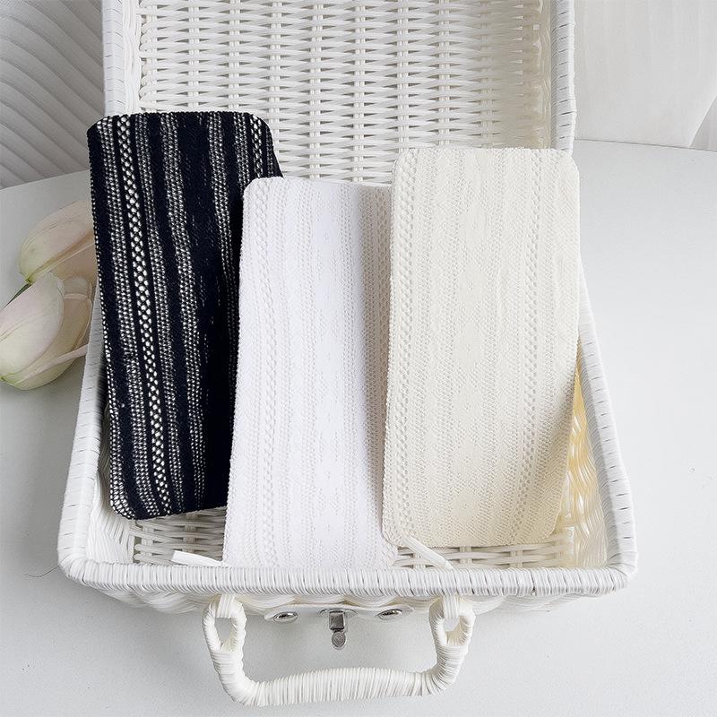 Spring/Summer Solid Color Women Tights Japanese Style Jk Lolita Vertical Striped Hollow Lace Flower Mesh Breathable Pantyhose