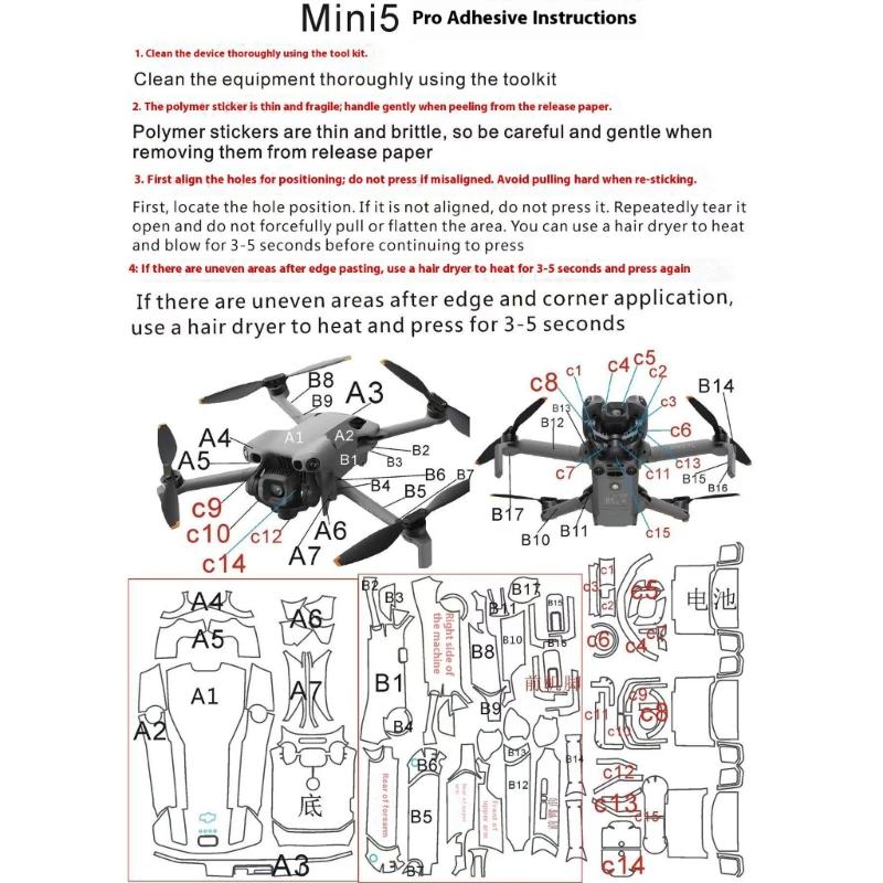 Thin Protective Skin Film Full Coverage AntiScratch Protections for MINI 5 Drones Body Customizable Designs