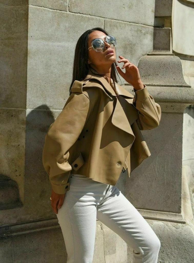 Jacket Motorcycle Beige Soft Biker Women Genuine Lambskin Handmade New Leather