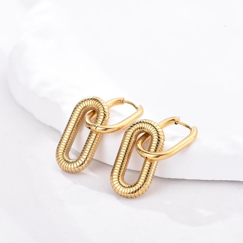 Classic Stainless Steel Double Loop Design Hoop Earrings For Women Geometric Oval Punk Hip Hop Gold Silver Color Huggie Jewelry