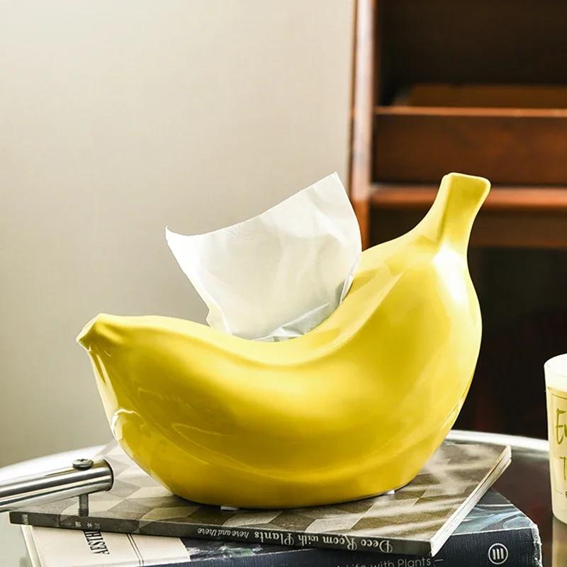 High End Banana Ceramic Tissue Boxes Decoration Luxury Living Room Bedroom Tissue Box Ornaments Office Desktop Unique Tissue Box